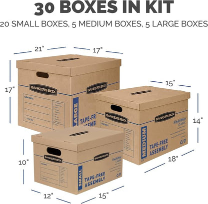 Bankers Box 30-Pack Classic Moving Box Kit, 20 Small/5 Medium/5 Large | Take - Image 2