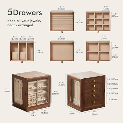 CHOSIN Black Walnut Wooden Jewelry Box, 360° Rotating Organizer - Image 4
