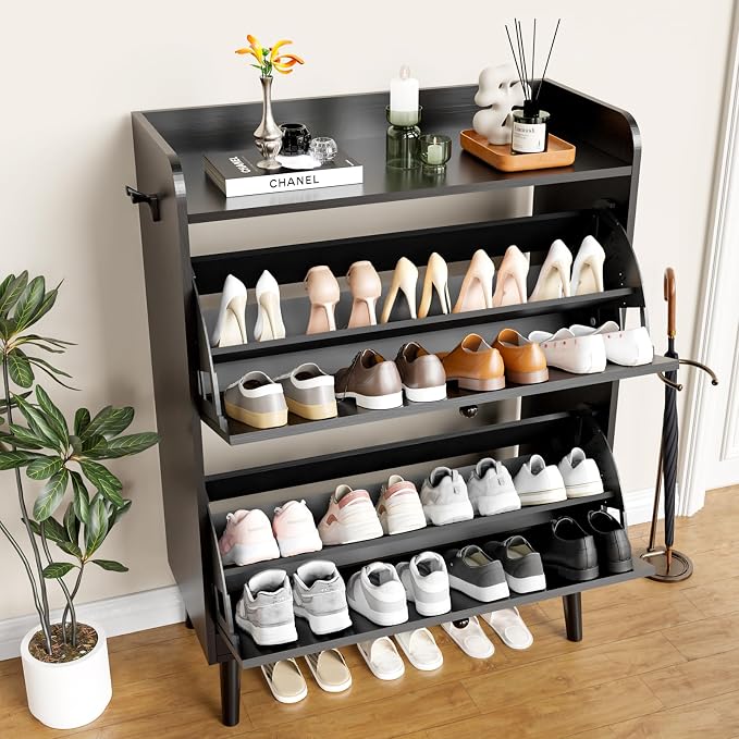 Shoe Storage Cabinet with 2 Flip Drawers, Freestanding Entryway Shoe Cabinet - Image 9