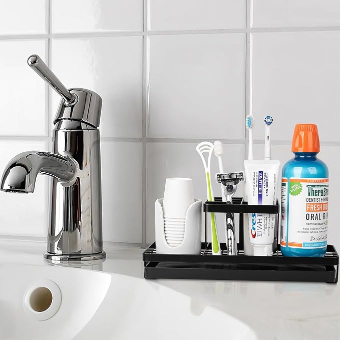 Toothbrush Holders Toothpaste Organizer Bathroom Accessories, Matte Black | - Image 2