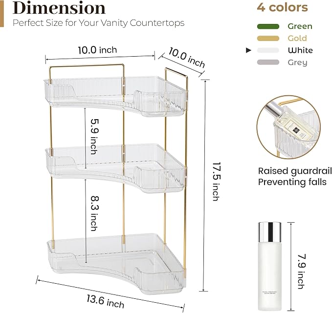Aveniee Corner Bathroom Counter Organizer, Bathroom Countertop Shelf Makeup - Image 3
