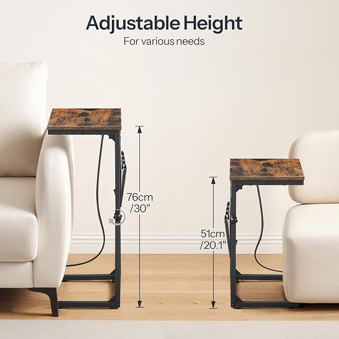 HOOBRO C Shaped End Table with Charging Station, 30” Adjustable Height Sofa - Image 2