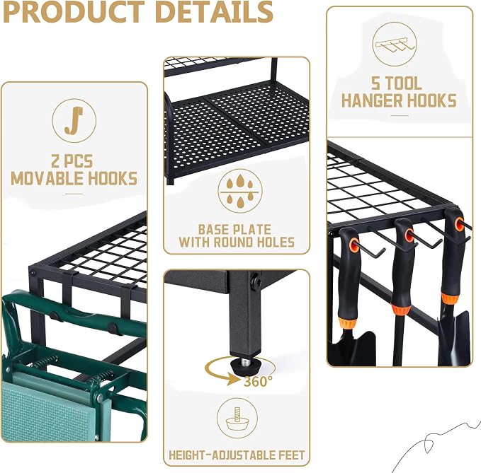 Garden Tool Storage Rack, 3 Tier Heavy-Duty Steel Garden Tool Organizer Stand - Image 4