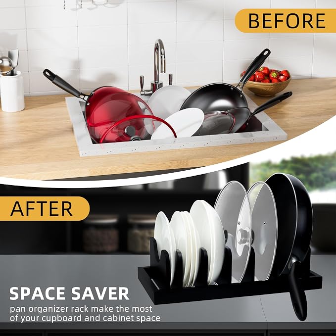 MinBoo Bamboo Pot Lid Organizer Pot Lid Holder, Pot and Pan Organizer Drawer - Image 3