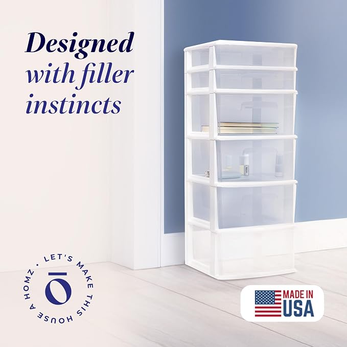 HOMZ 6 Drawer Plastic Storage & Organizer Tower | 4 Large & 2 Small Drawers | - Image 4
