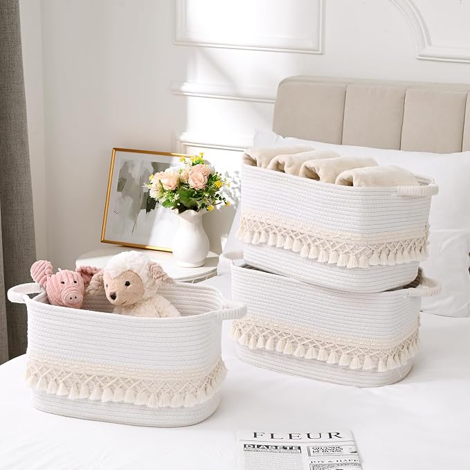 6 Pack Storage Basket for Shelves, Boho Cotton Rope Storage Bins - Image 5