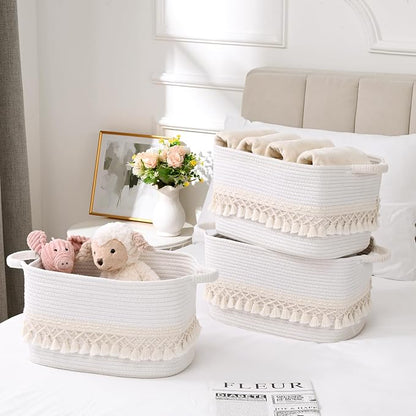 3 Pack Storage Basket for Shelves, Boho Cotton Rope Storage Bins - Image 2