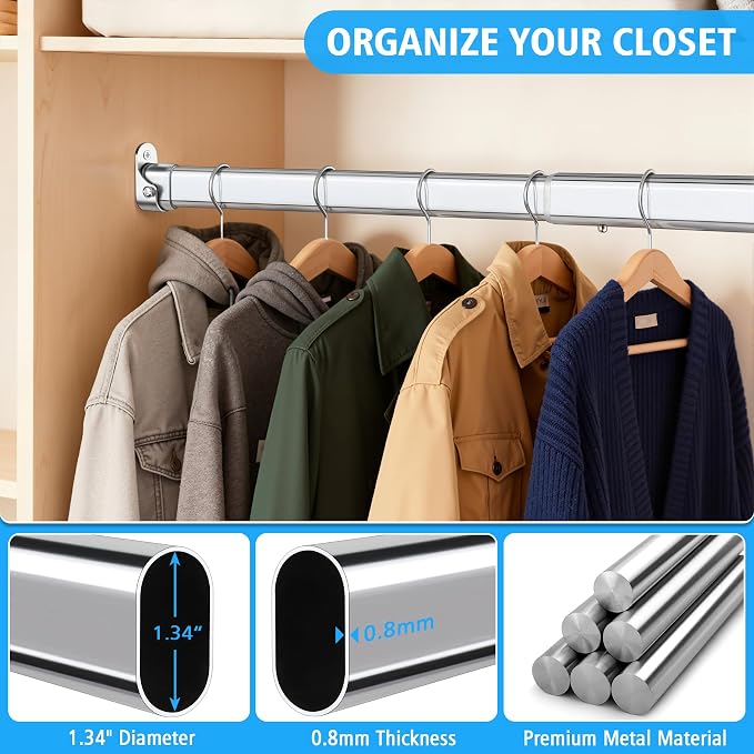 Premium Chrome Oval Closet Rod for Hanging Clothes 18.2 to 31 Inch, Includes - Image 4