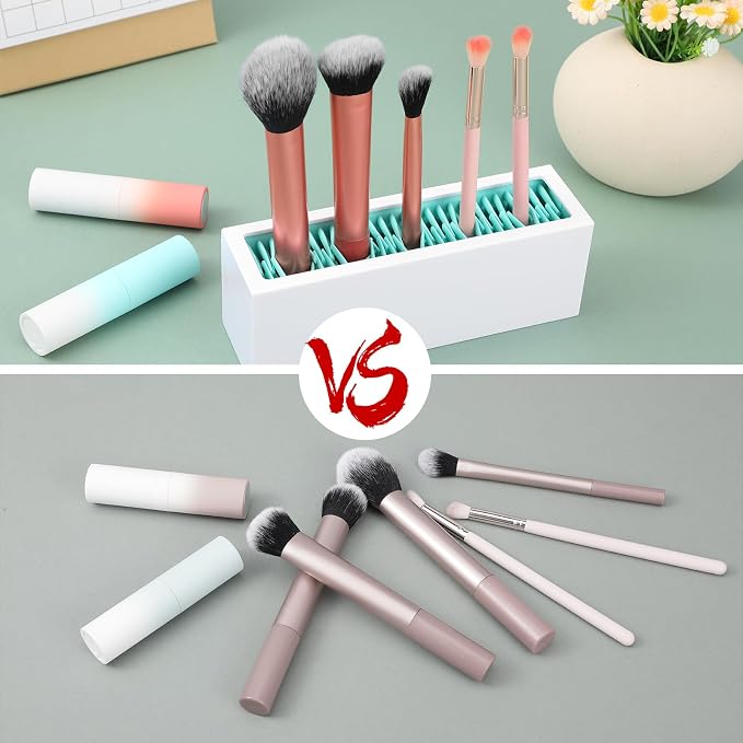 4 Pcs Makeup Brushes Holder Organizer, Silicone Vanity Air Drying Rack Display - Image 3