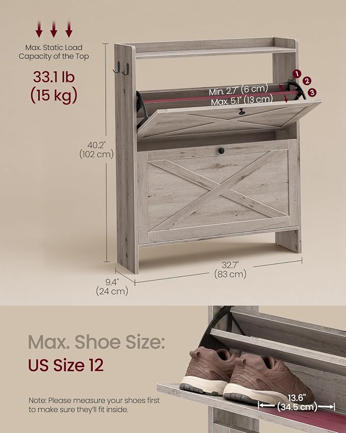 VASAGLE Shoe Storage Cabinet Organizer - Image 2