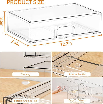 2 Pack Acrylic Drawer Organizer, 12.2''W Clear Stackable Storage Drawers - Image 3