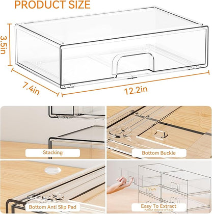 12.2''W Clear Stackable Storage Drawers, 4 Pack Acrylic Drawers, Bathroom - Image 3