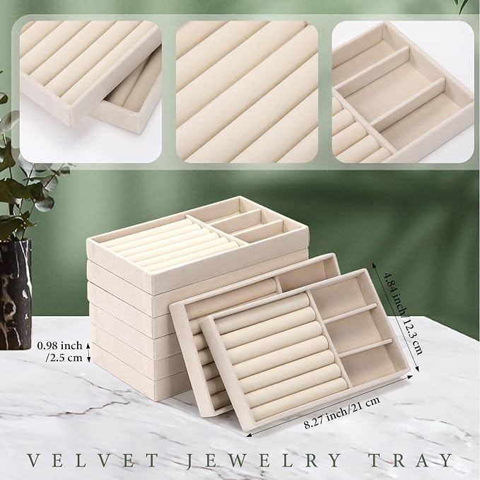 Highergo 8 Pcs Velvet Jewelry Trays Stackable Drawers Organizer Ring Earring - Image 2
