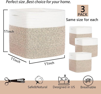 Storage Cubes 11 Inch Cotton Rope Woven Storage Basket - Image 3
