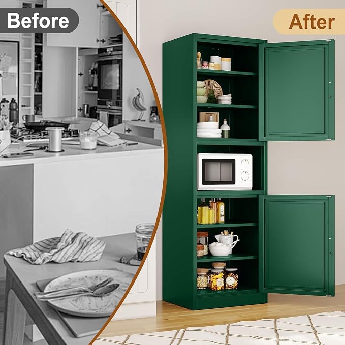 Tall Metal Narrow Bathroom Storage Cabinet 67" H, Tall Green Pantry Cabinets - Image 8