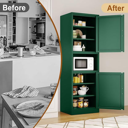 Tall Metal Narrow Bathroom Storage Cabinet 67" H, Tall Green Pantry Cabinets - Image 8