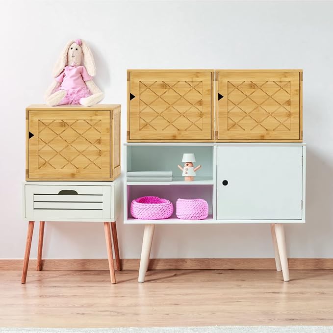 Fasmov Cube Storage Organizer, Bamboo Cube Bookshelf, Stackable Connect Storage - Image 6