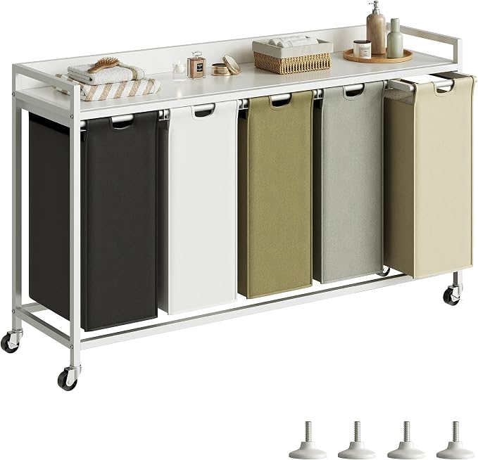 Laundry Hamper with Shelf, Laundry Basket 5 Section, Laundry Sorter with by Herture