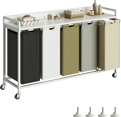 Laundry Hamper with Shelf, Laundry Basket 5 Section, Laundry Sorter with by Herture