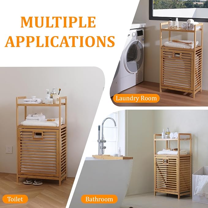Laundry Hamper with 2-Tier Shelves & Tilt Out Basket, Laundry Baskets Organizer - Image 9