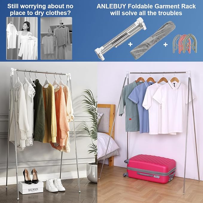 Portable Garment Rack, Folding Clothes Rack, Collapsible Clothing Rack - Image 4