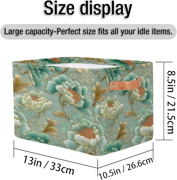 Pardick Teal Flower Floral Basket Storage Bins Large Fabric Toys Storage Cube - Image 4