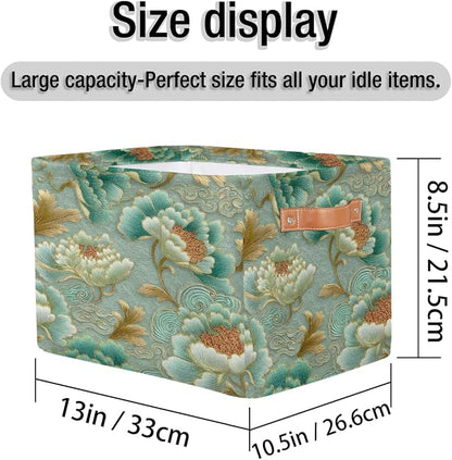Pardick Teal Flower Floral Basket Storage Bins Large Fabric Toys Storage Cube - Image 4