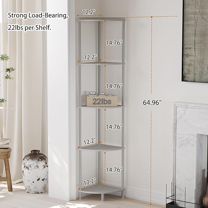 SUNMORY 5 Tier Corner Shelf, Industrial Display Shelf, Narrow Plant Stand - Image 2