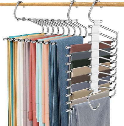 Upgrade 9 Layers Pants Hangers Space Saving, 2 Pack Multifunctional Pants Rack by Besslly