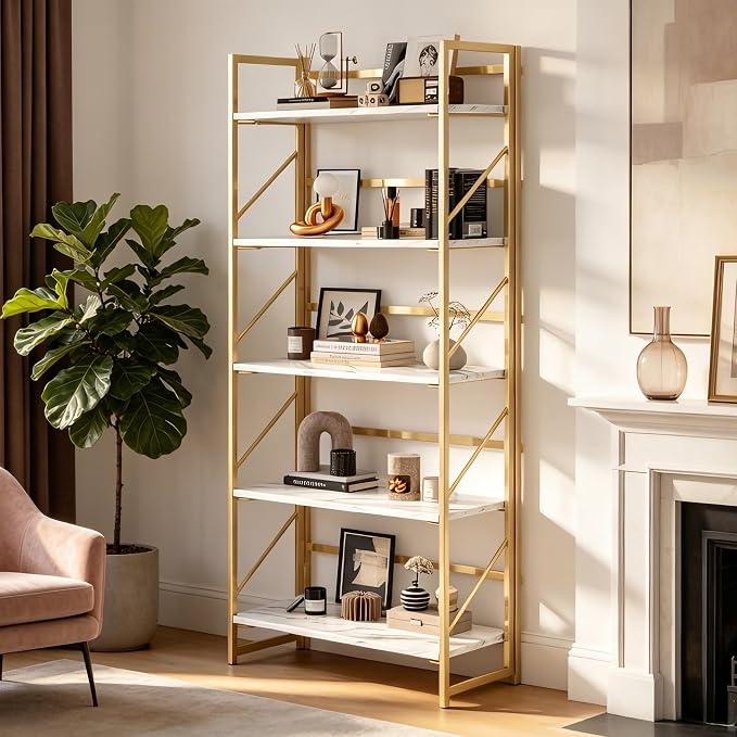 JSB 5 Tier No Assembly Folding Bookshelf, Foldable Storage Bookcase - Image 7