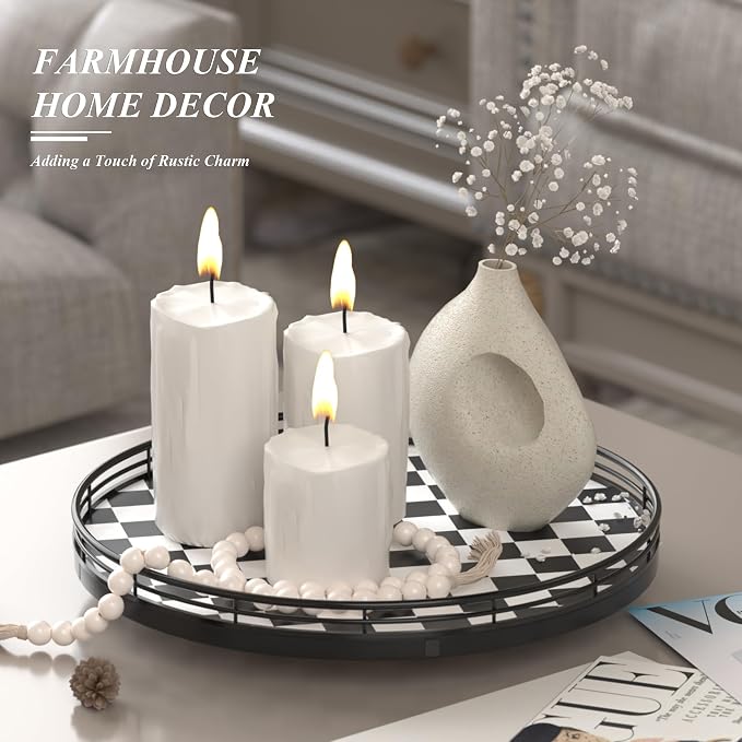 Black and White Kitchen Lazy Susan Turntable – Round Checkered Decorative Tray - Image 3