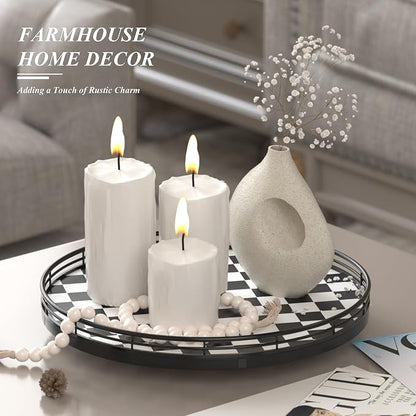 Black and White Kitchen Lazy Susan Turntable – Round Checkered Decorative Tray - Image 3