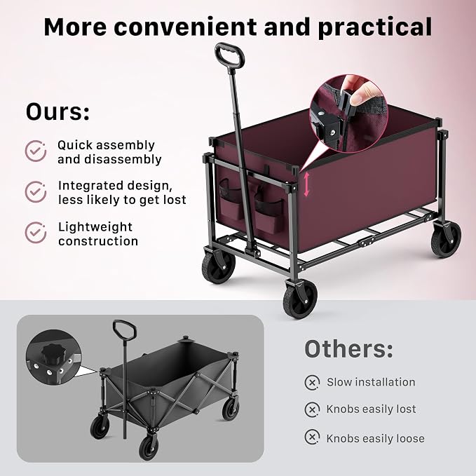 29.3" Collapsible Wagon Cart, 150L Heavy Duty Folding Utility Wagon - Image 6