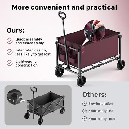 29.3" Collapsible Wagon Cart, 150L Heavy Duty Folding Utility Wagon - Image 6