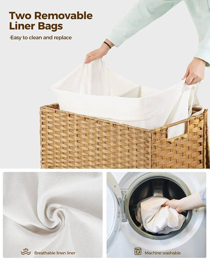 Greenstell Laundry Hamper with Wheels, No Install Needed, 110L Divided - Image 4