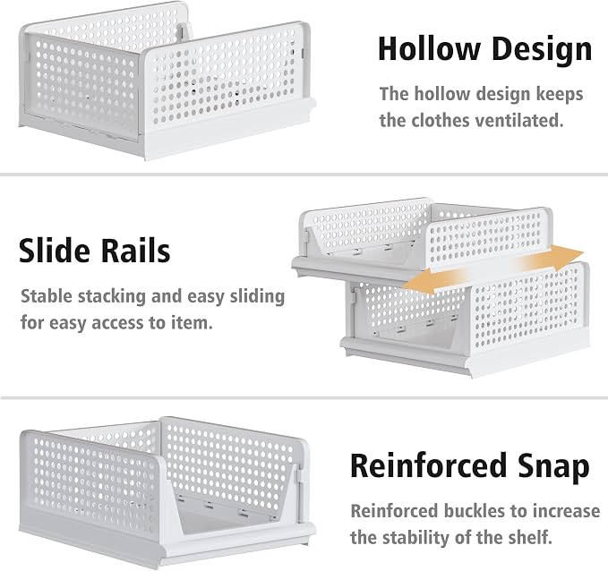 Proarea Stackable Closet Storage Bins, 5 Pack Closet Organizers and Storage - Image 4