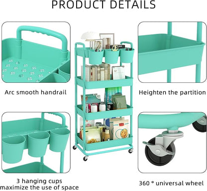 JIUYOTREE 4-Tier Plastic Rolling Storage Cart Utility Cart - Image 7