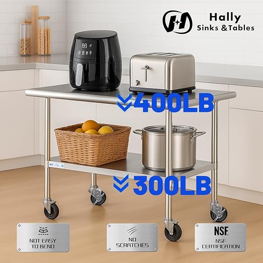 Hally Stainless Steel Table for Prep & Work 24 x 30 Inches - Image 4
