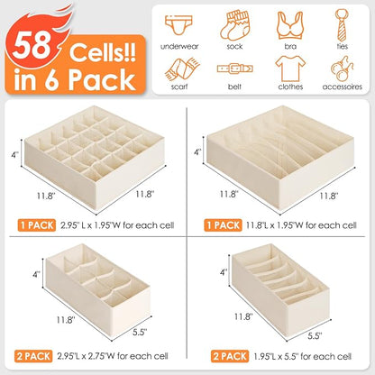 Criusia 6 Pack Sock Underwear Drawer Organizer Dividers, 58 Cell Foldable - Image 4