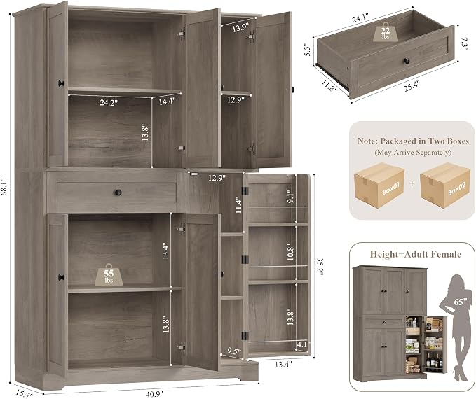 HOSTACK 68" H Kitchen Pantry Storage Cabinet - Image 3