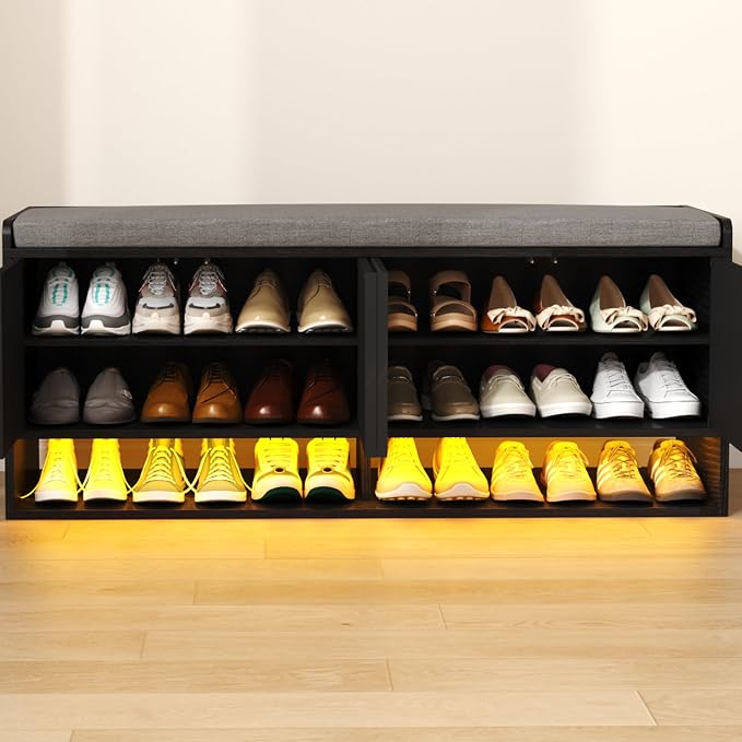 HOMEFORT 47.2" Fluted Shoe Storage Bench, Entryway Bench - Image 8