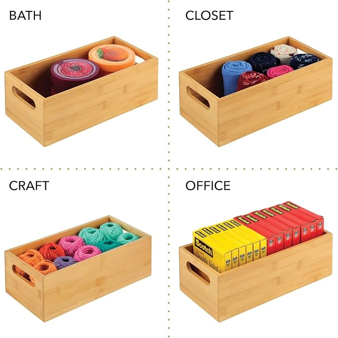 mDesign Bamboo Storage Bin Container, Drawer Organizer Crate Boxes - Image 6
