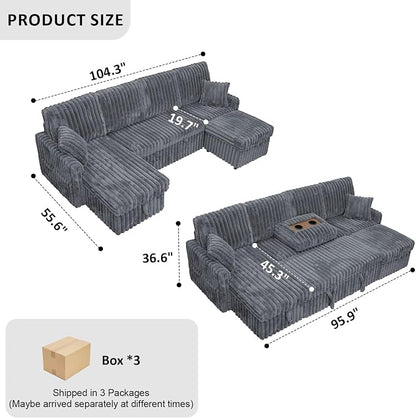 104" U Shaped Sleeper Sofa Bed, Sectional Couches - Image 3