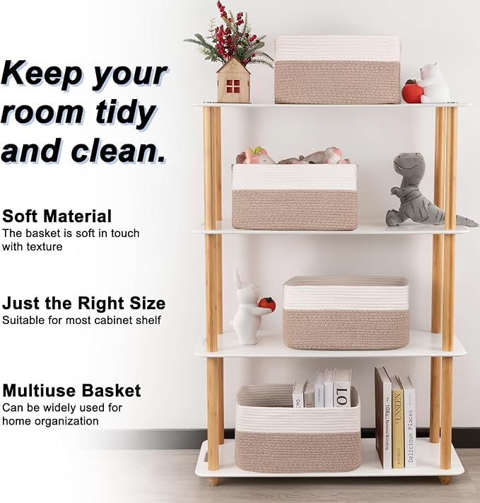 4 Pack Storage Baskets for Organizing, Woven Baskets for Shelves - Image 3