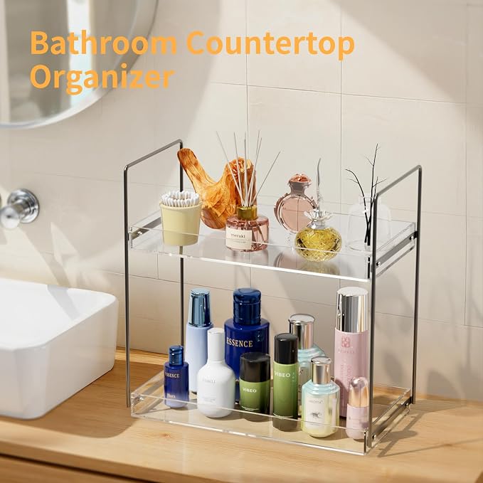 Bathroom Countertop Organizer, 2 Tier Acrylic Tray Vanity Counter Skincare - Image 4