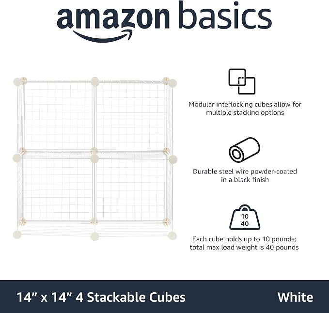 Amazon Basics 4 Cube Wire Grid Storage Organizer, Closet Organizer and Shelves - Image 4