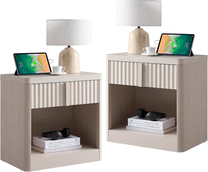 Fluted Nightstand Set of 2 by YANSNWO
