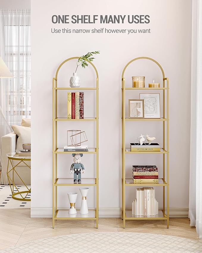 Hzuaneri Bookcase Bookshelf, Tempered Glass Bookshelves | Slim Shelving Unit - Image 3