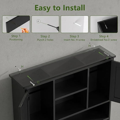 Bathroom Wall Cabinet with Doors and Hooks, 3-Tier Wall Mounted Cabinet | - Image 7