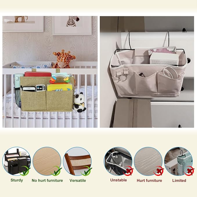 Surblue Bedside Caddy Hanging Bed Organizer Storage Bag Pocket - Image 4